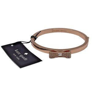 Kate Spade Ready Set Bow Pave Bangle Hinge Bracelet Clear Rose Gold NEW Jewelry